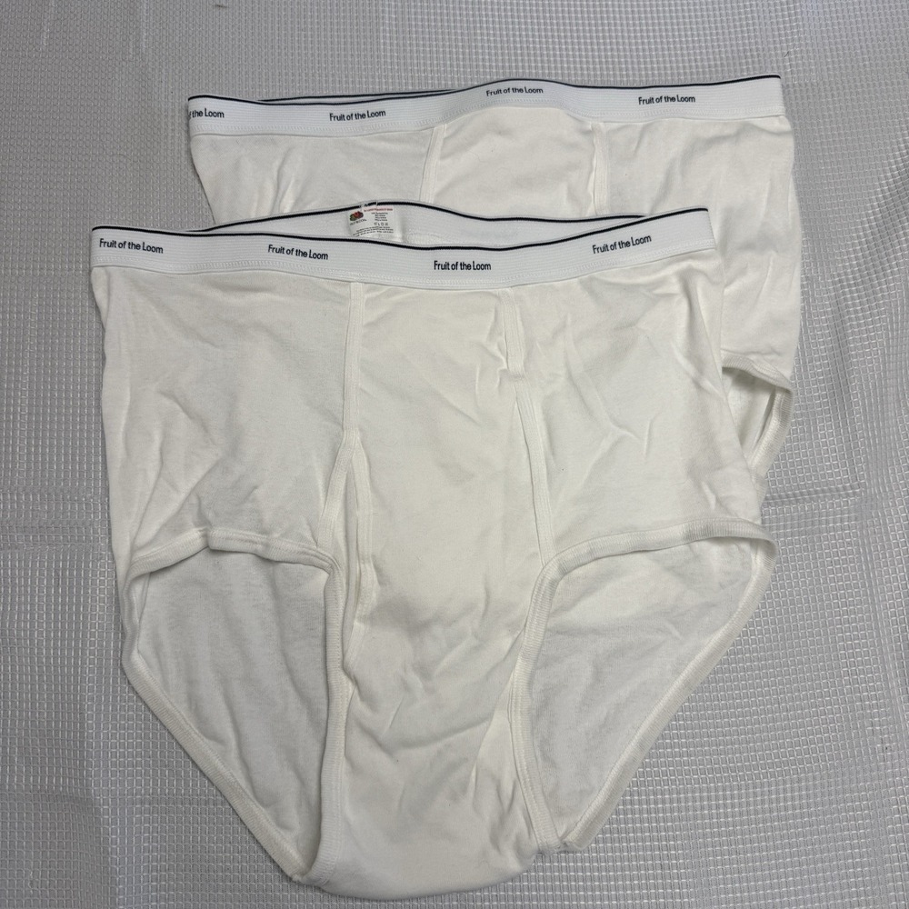 Vtg Fruit of the Loom Mens 3XL White Briefs 2 Pair 100% Cotton Tighty Whities